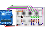 Arduino five led control in sequence with a button