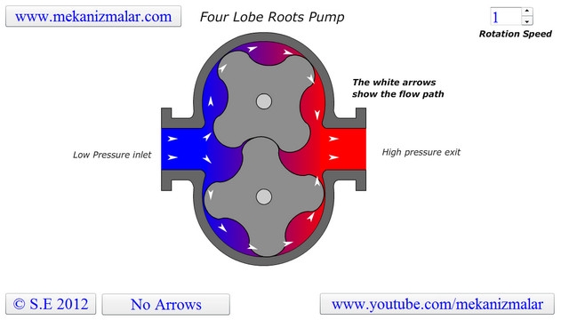 How a four lobe Roots pump works?
